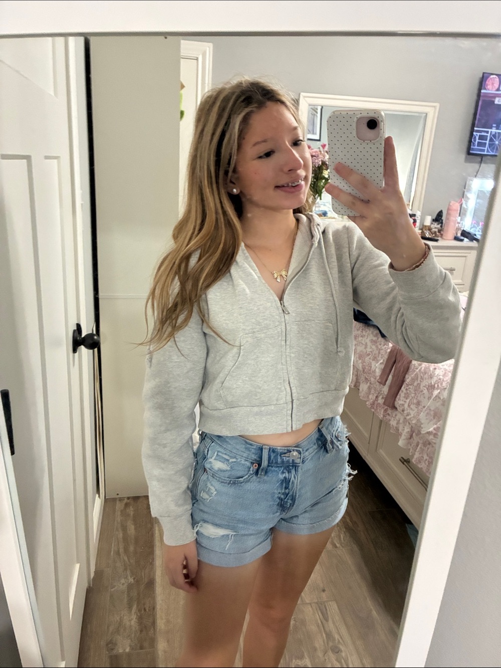 Brandy Melville Light Gray Cropped Zip Hoodie
